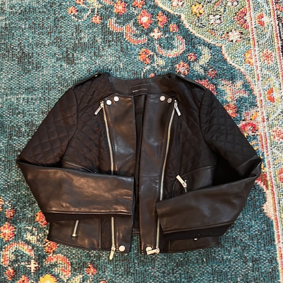 BCBGMAXAZRIA Blake Zip Front Quilted Lamb Leather Jacket - Picture 2 of 6